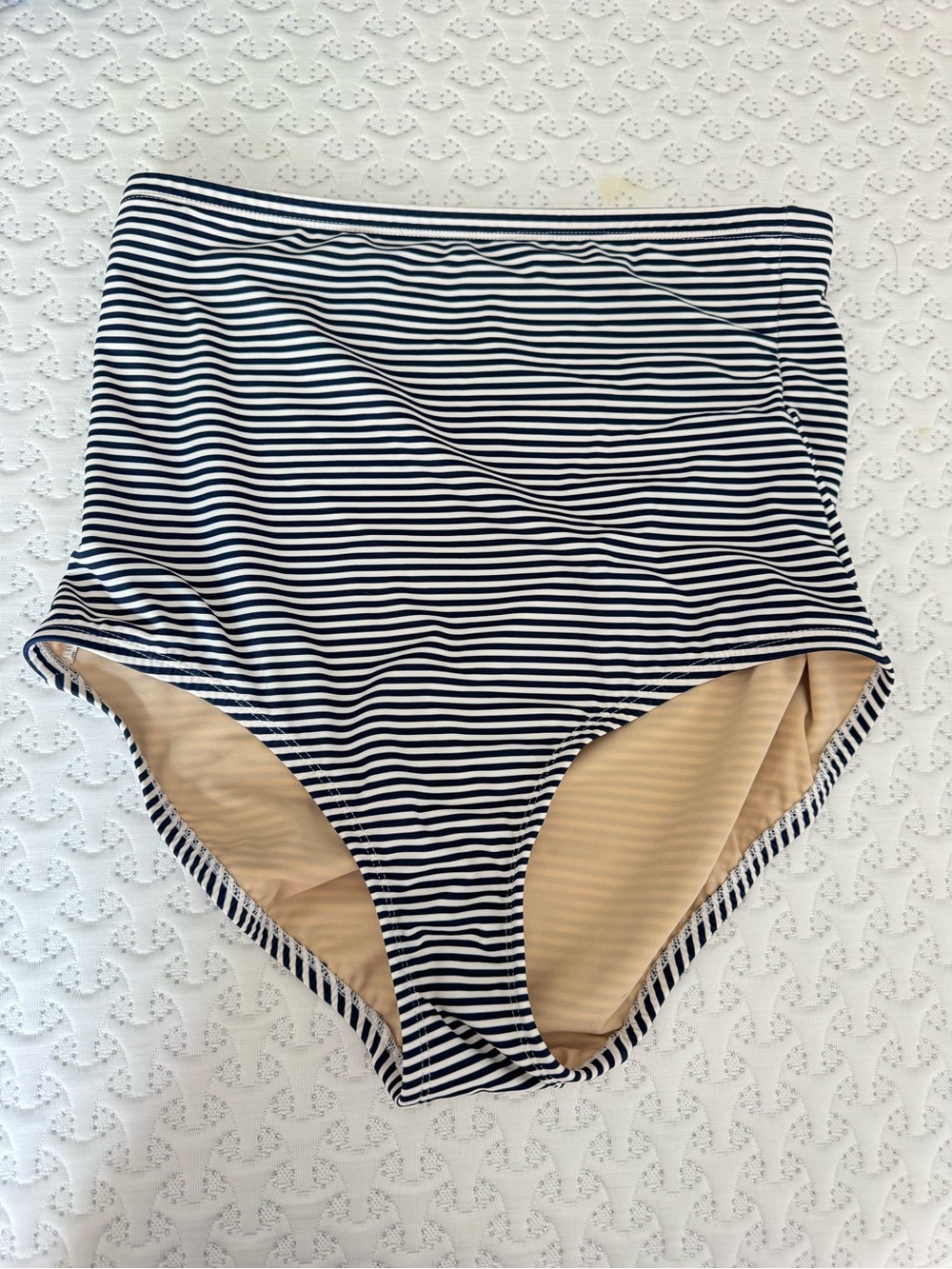 Lands' End Navy and White Stripe High-Waist Bikini Bottom Size 14 - Picture 2 of 5